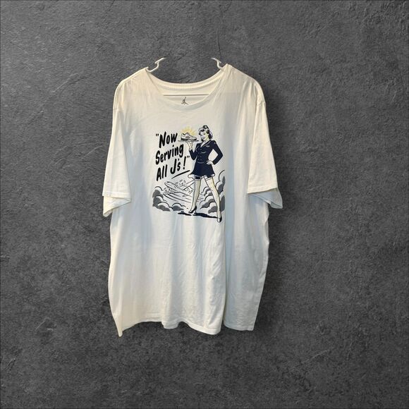 Air Jordan "Now Serving All J's" Jumpman T-Shirt Men's Size 3XL White/Blue/Grey - Picture 1 of 4